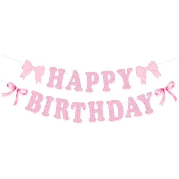 Guirlande en papier Happy Birthday avec des nœuds 2 m Décoration d'anniversaire en papier rose décoration suspendue pour fête d'anniversaire 1