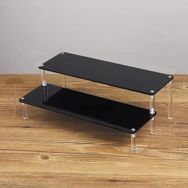 Akrylställ 2 nivåer 30 × 17,5 × 10 × 10 cm svart organiser för figurer parfymer smycken hylla för utställning av samlarobjekt 1