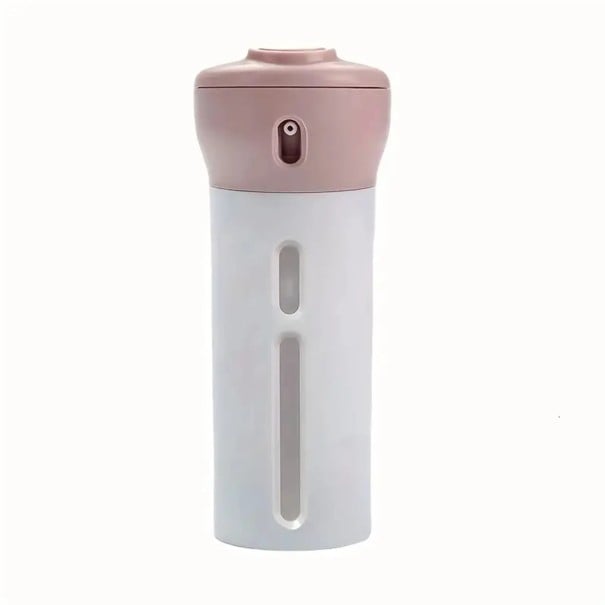 Distributeur rotatif de liquides 4 en 1 en plastique avec quatre récipients distributeur intégré de shampoing, après-shampoing et hygiène rose