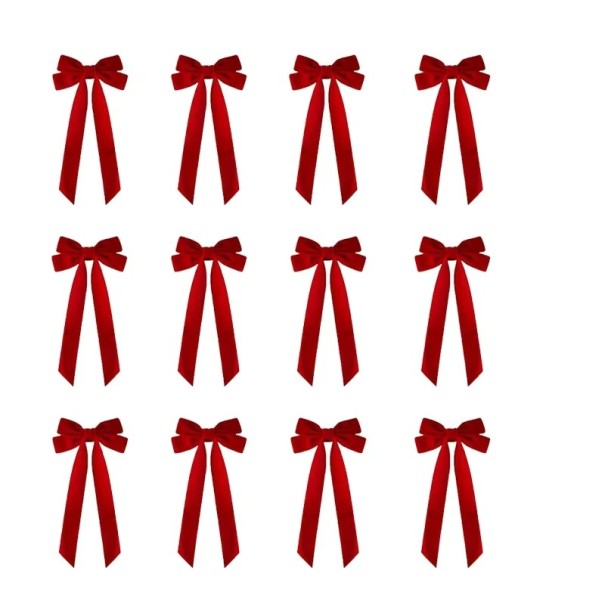 12 bucăți Fundițe de Crăciun 21 x 11 cm Ornamente textile pentru brad și decorațiuni Fundițe festive din material textil pentru decorarea interiorului Accesorii decorative de Crăciun roșu