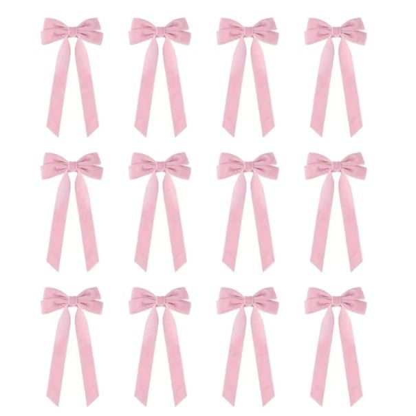12 bucăți Fundițe de Crăciun 21 x 11 cm Ornamente textile pentru brad și decorațiuni Fundițe festive din material textil pentru decorarea roz