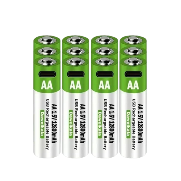 12 db AA 1,5 V-os USB újratölthető lítium-ion akkumulátor készlet, 12800 mAh-s, USB-C kábellel játékokhoz, egerekhez, kontrollerekhez és elektronikus 1
