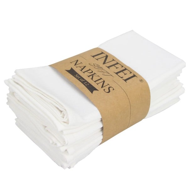 12 ks Látkové ubrousky na prostírání 40 x 40 cm 80% bavlna a len 20% polyester Jednobarevné dekorativní ubrousky bílá