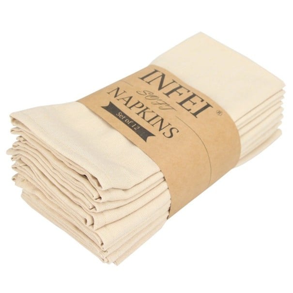 12 ks Látkové ubrousky na prostírání 40 x 40 cm 80% bavlna a len 20% polyester Jednobarevné dekorativní ubrousky slonová kost