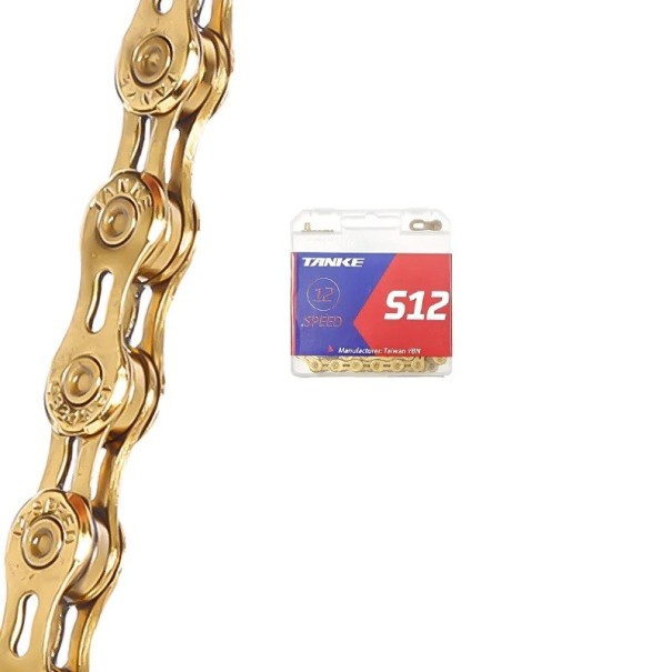 12 nopeuden ketju pyörään TANKE S12-EL 1/2" x 11/128" 126 linkkiä puolihollow nopealiittimellä MTB maantie kultainen