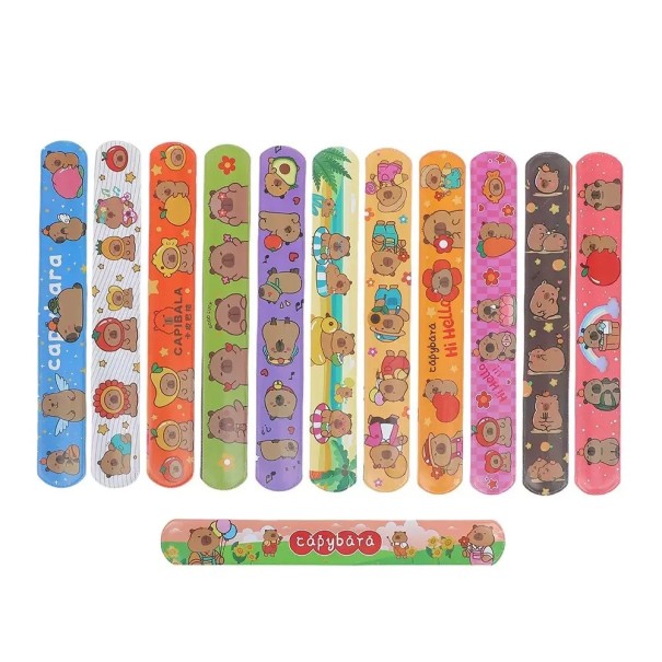 12 pcs Bracelet à clapper rétractable Kapybara Bracelets slap pour enfants avec des capybaras Bracelets colorés pour enfants 1