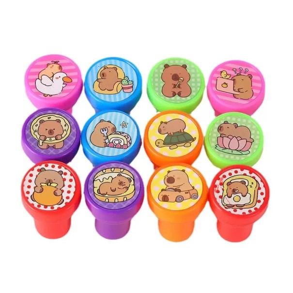 12 pcs Sellos infantiles de Capibara Mezcla de motivos Sellos con capibaras para niños Sellos creativos para papel cuaderno agenda y manualidades 1