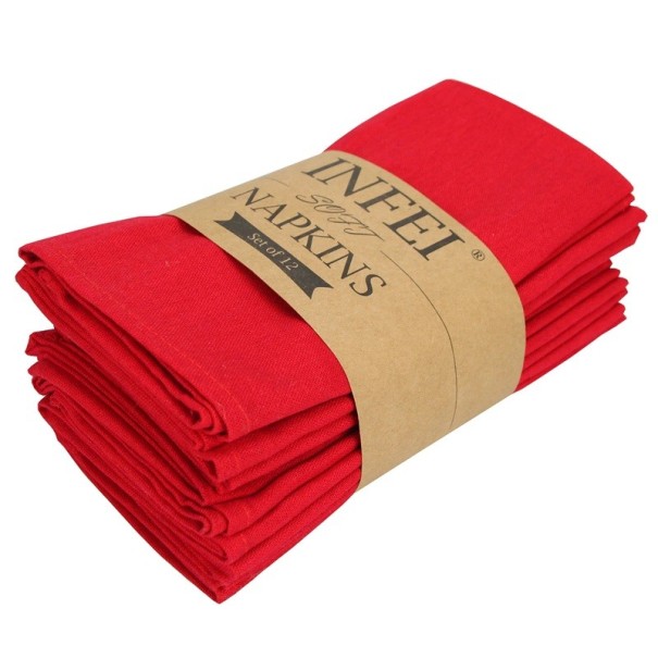 12 pcs Serviettes en tissu pour le service 40 x 40 cm 80% coton et lin 20% polyester Serviettes décoratives unies rouge