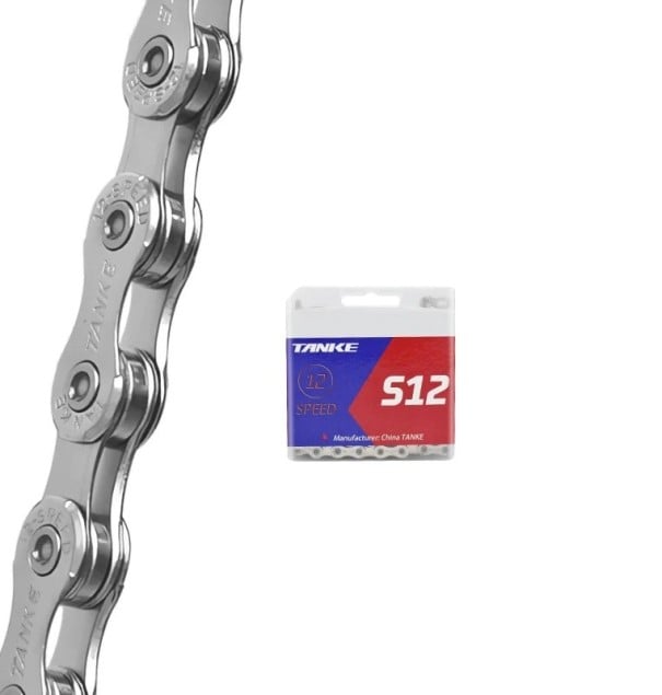 12 rýchlostný reťaz na bicykel TANKE S12 1/2" x 11/128" 126 článkov strieborný s rýchlospojkou MTB cestný sivá