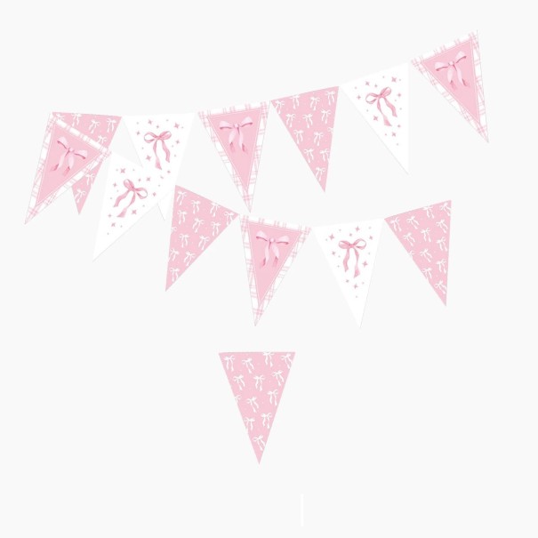 12 stk. Fest vimpelgirlande 27,8 x 18,7 cm Lyserøde sløjfer Fødselsdagsbanner dekoration til fest udsmykning af rum 1