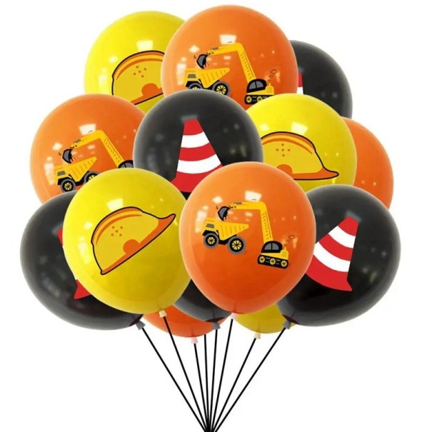 12 unidades de globos de látex con motivo de construcción Excavadora Conos Casco Decoración para fiesta de cumpleaños infantil 1