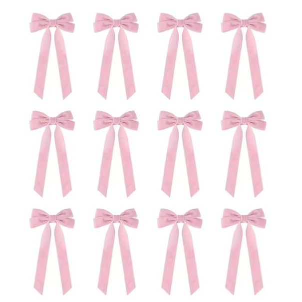 12 unidades Laços de Natal 21 x 11 cm Enfeites têxteis para árvore e decoração Laços de tecido festivos para decoração de interiores Acessórios decorativos de Natal rosa