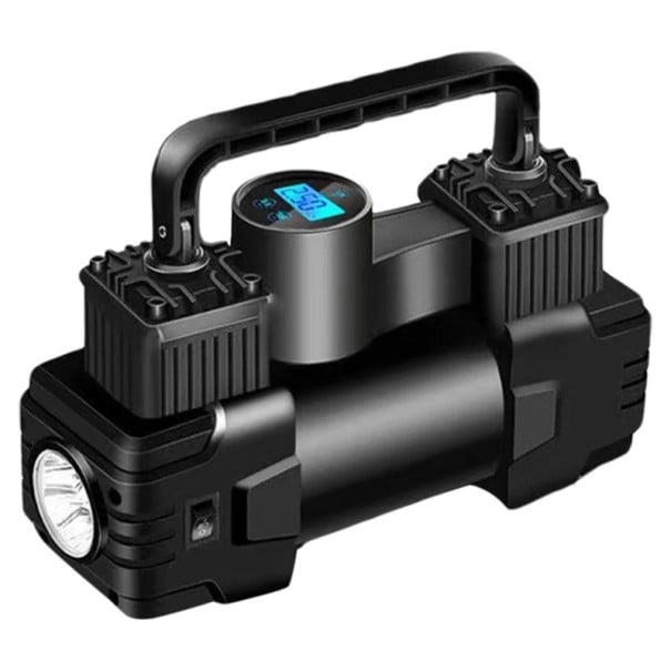 12 V-os hordozható kompresszor, 150 PSI, digitális nyomásmérővel, LED-es lámpával, dupla hengeres gumiabroncs-felfújóval, fém és ABS műanyagból 1