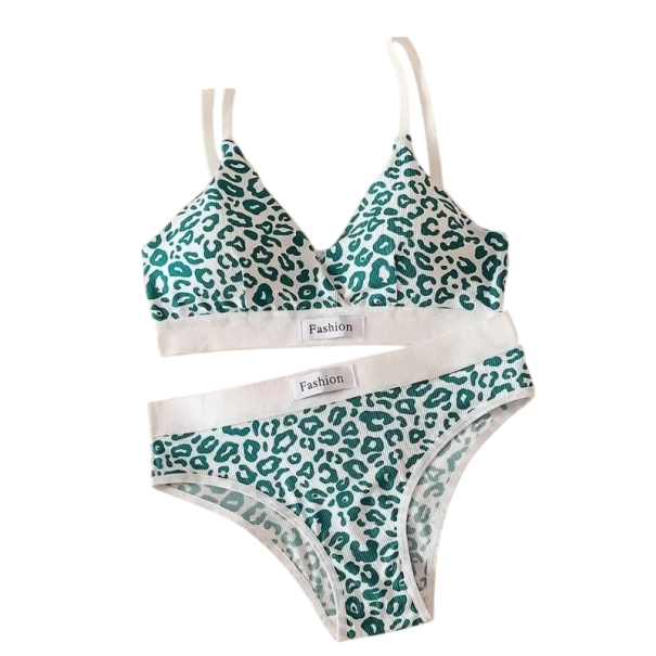 Sutien și chiloți pentru femei cu model și talie elastică din nylon pentru purtare zilnică verde