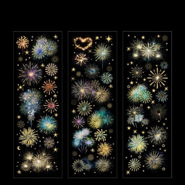 Samolepky s motivem ohňostroje dekorativní sada 3 ks 7x21,5 cm PET barevné pro diář scrapbook okno notebook oslavu dekoraci modrá
