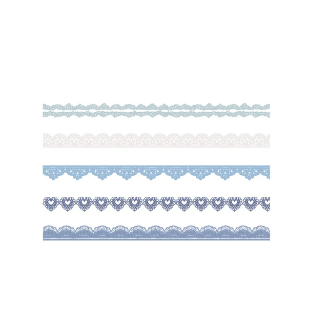Pegatinas con motivo de encajes cinta decorativa 15x1,3 cm PET autoadhesiva para scrapbook diario empaquetado de regalos creación azul
