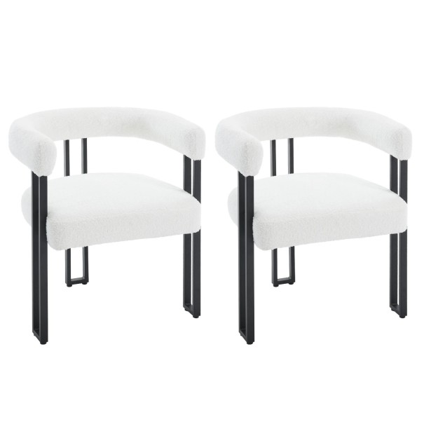 Set med 2 matstolar med armstöd, stoppade sitsar, metallben, mått 61,5 x 72 x 51,5 cm, belastning 150 kg, för kök och matsal vit