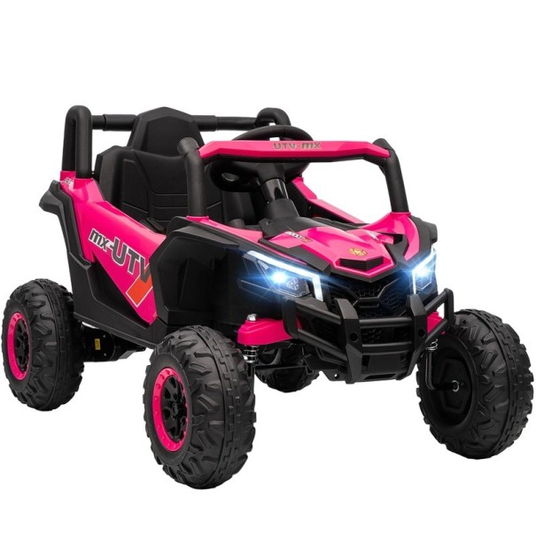 Elektrické auto pro děti UTV buggy se 2 motory, 12V baterie, 2,4G dálkové ovládání, LED světla, terénní pneumatiky, 96x61x56 cm růžová