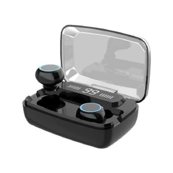 Svarta trådlösa in-ear hörlurar med laddningslåda och powerbankfunktion 3300 mAh Bluetooth 5.0 Sifferdisplay Musik- och volymkontroll 1