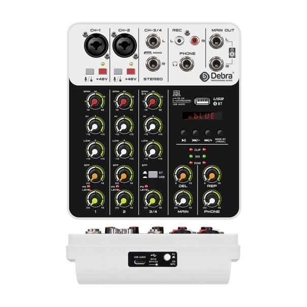 Audio gränssnitt v4 med Bluetooth 4 kanaler 48 V fantommatning USB och DEL och REP effekter ljudmixer vit för inspelning och streaming 1