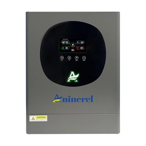Solenergiväxlar MPPT 4200 W 24 V utgång 230 V AC laddning 120 A och PV-fält 6200 W spann 60-500 V DC färgdisplay grå för fotovoltaik 1