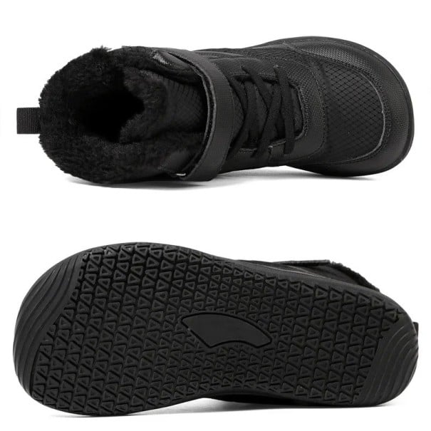 Børns vinter barefoot sko med velcro Unisex isoleret fodtøj med pelsfor Gummisål Hælkrog Til sne og skole sort 34