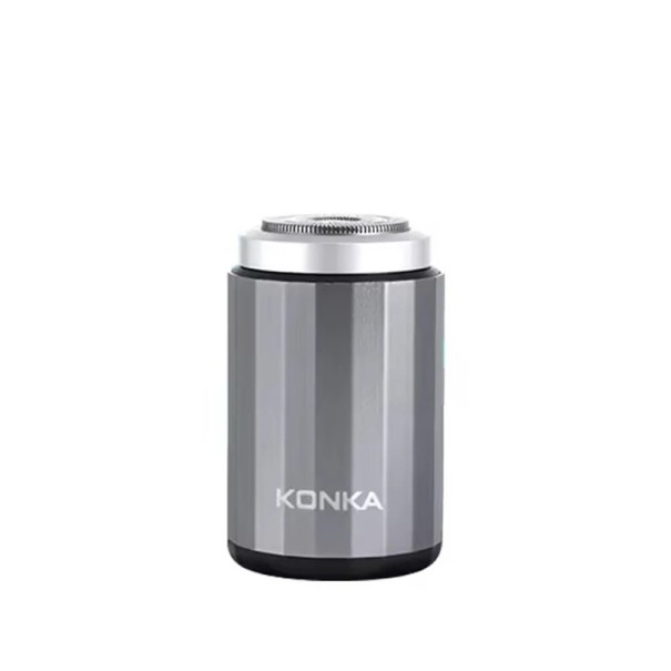 Mini rasoir électrique pour hommes KONKA IPX6 étanche Rasage humide et sec Corps en métal Dimensions 15 x 15 x 10 cm Pour le rasage de la barbe gris