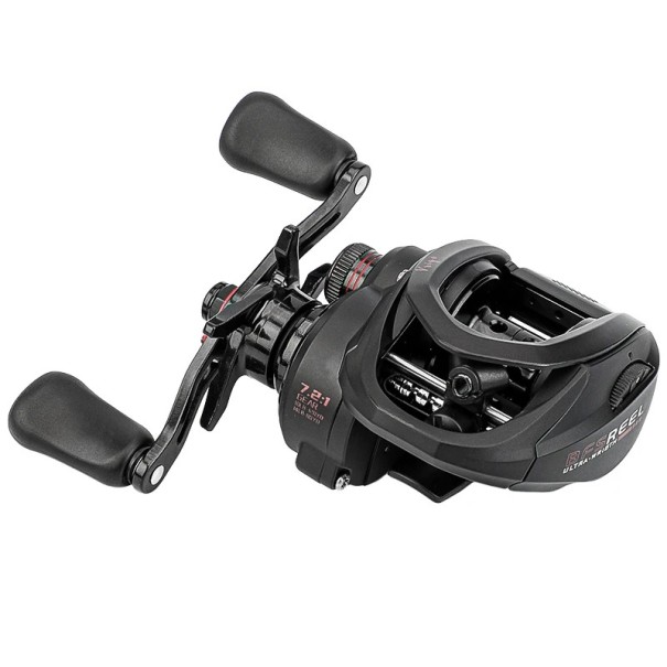 Baitcastingrulle 7,2:1 med broms 5 kg och 6+1 kullager Låg profil 38 mm Ram av ABS och kolfiber Svart-röd För högerhand 1