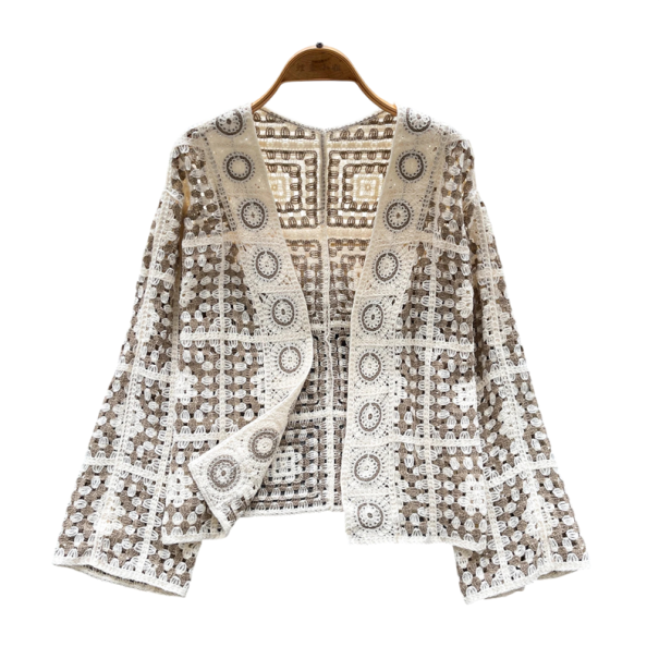 Damsk stickad cardigan med lång ärm och V-ringning, hålig sommaröverdrag över kläder, universell storlek khaki