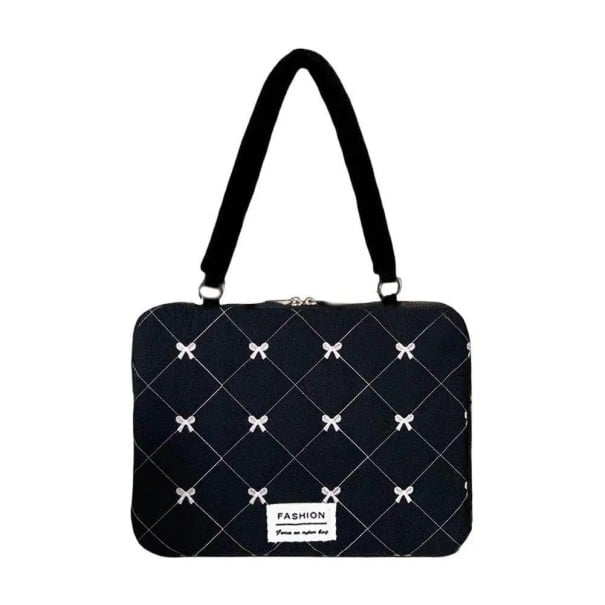 Brašna na notebook přes rameno prošívaná s mašličkami a zipem 39 x 29 cm textilní dívčí taška pro notebooky 15 palců do školy i práce černá