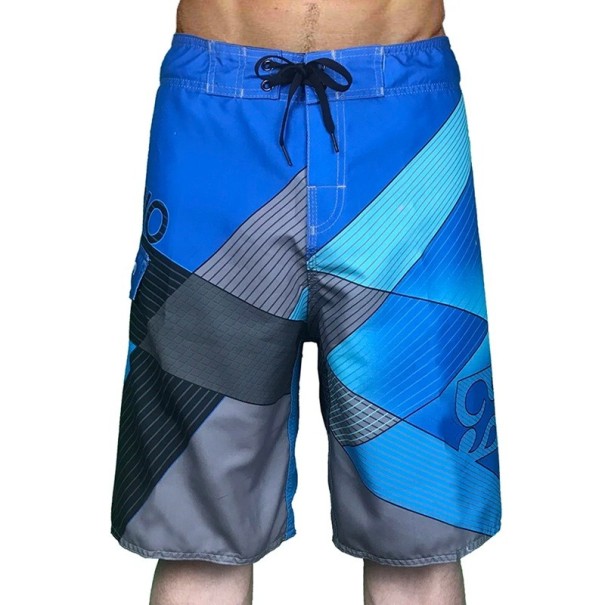 Herr blå-grå surfshorts med geometrisk tryck badbyxor med snörning och sidoficka lös passform knälång L