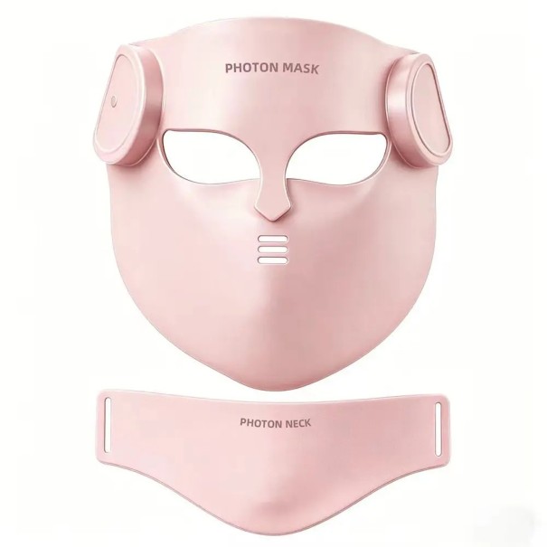LED-mask för ansikte och hals med 7 ljusfärger och NIR 850 nm 400 LED-dioder silikon med fjärrkontroll utan låda rosa