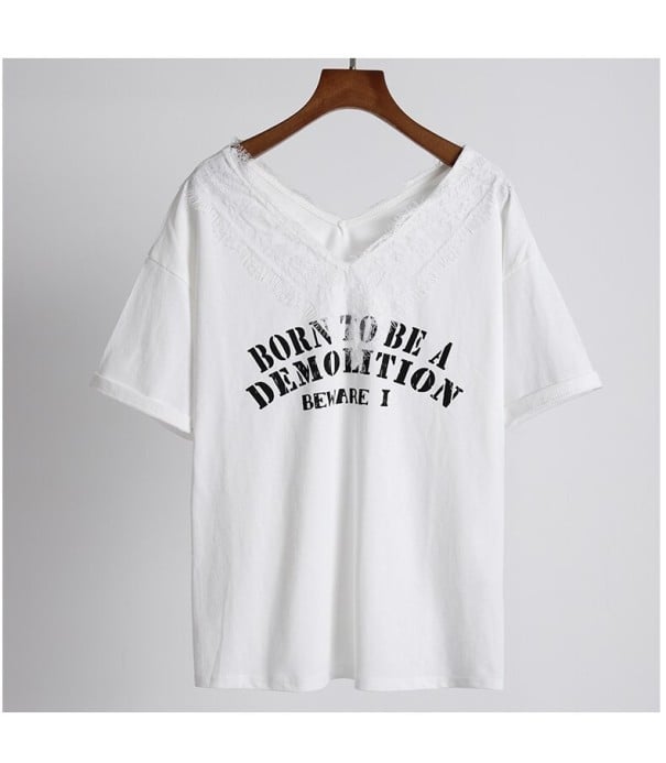 T-shirt i spets för kvinnor med tryck vit L
