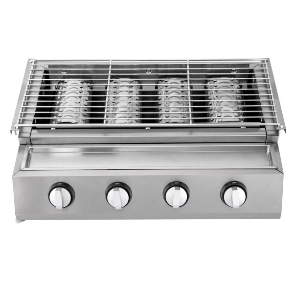 Bordsgasgrill med 4 brännare 58 x 40 x 20 cm Rökfri grillning på propan och LPG Rostfritt stål Silver För camping och trädgård 1