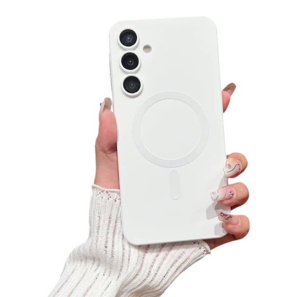 Husă pentru Samsung Galaxy A24 4G Sticlă de protecție pentru cameră Inel magnetic Butoane acoperite Husa rezistentă pentru telefon alb
