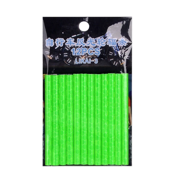 12er Set reflektierende selbstklebende Fahrradschläuche 70x5 mm Sicherheitselemente für Fahrradspeichen Mountainbike Nachtfahrt Sichtbarkeit grün