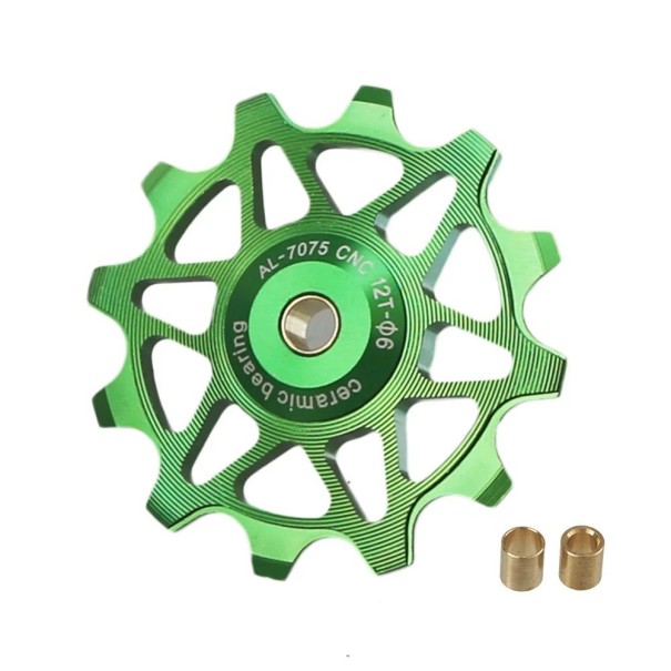 12T Přehazovačkové vodicí kolečko Narrow Wide AL 7075 CNC keramické ložisko MTB silniční kompatibilní Shimano Sram zelená