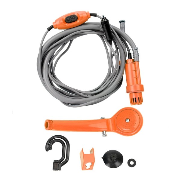 12V Dusche für Wohnmobile mit Schlauch Zigarettenanzünder Stromadapter Camping Autowäsche Tragbare Reisendusche ABS DC 12V universell orange