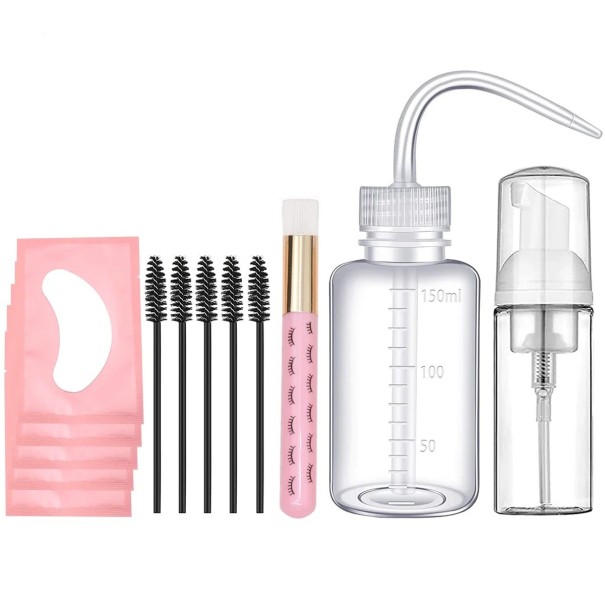 13 Piece Extended Lash Cleaning Set 5 in 1 Shampoo Foam Bottle Brush Mascara Wand Eye Pads Patches Brow Tools 1