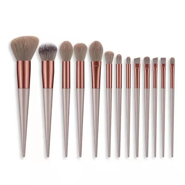 13 stk. makeupbørstesæt bløde fluffy syntetiske børster plastikhåndtag aluminiumrør med etetui til makeup rosa