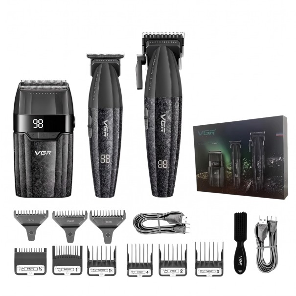 Set 3 i 1 Rakapparat Trimmer för skägg och hårklippare USB uppladdningsbar Drifttid upp till 250 minuter 9 kammar 1–12 mm För rakning svart