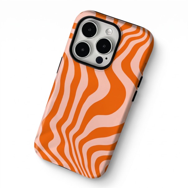 Dubbelskiktet fodral för iPhone 17 Pro Max Retro mönster av vågiga ränder Orange och puderrosa Stöttåligt och repfritt För vardagsbruk 1