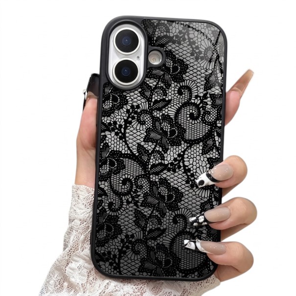 Silikonfodral för iPhone 17 Pro Max Spetsmönster Mörk design Mjukt och lätt Matt och halkfritt Stötsäkert och repbeständigt 1
