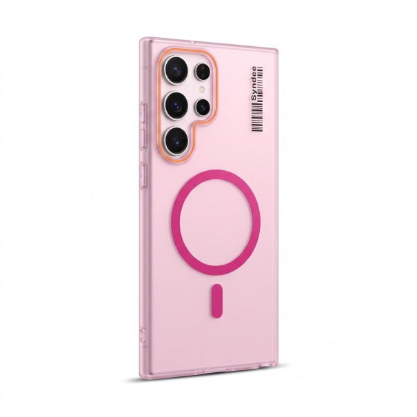 Matt genomskinlig skyddande skal för Samsung Galaxy S24 Ultra med stöd för magnetisk laddning Polykarbonat PC Mobilskal för varje dag rosa