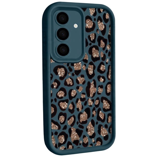 Silikonskydd för Samsung Galaxy S24 Ultra med leopardmönster Skyddande ram för kameran Förhöjda kanter Mobilskal med tryck blå