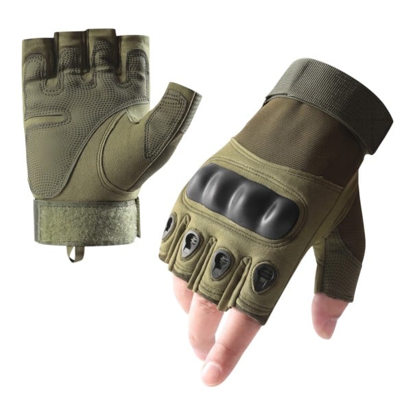 Taktiska halvhandskar för män med ledskydd och kardborreband av polyester och nylon för militär och strid, för motorcykel och utomhus grön M