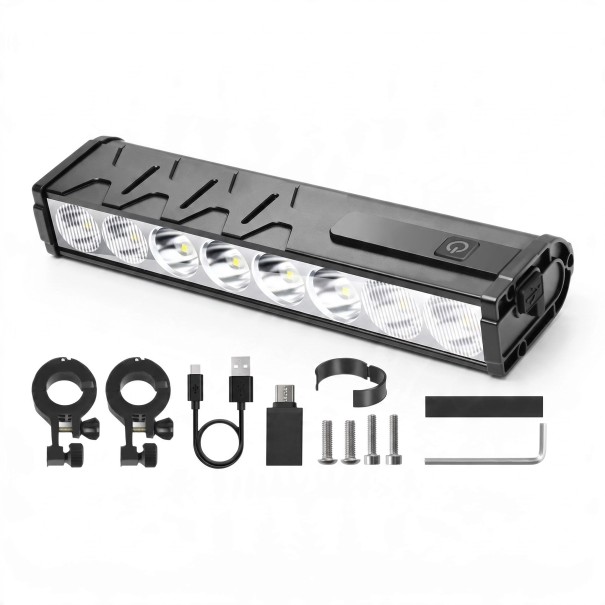Framljus för cykel 8 LED 2000–3000 lumen Huvudbatteri 8000 mAh Aluminium och plast Svart USB-C laddning Med fästen för styret på landsvägscykel 1
