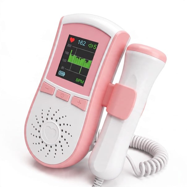 Bärbar ultraljud Fetalt doppler och ultraljud stetoskop Hjärtfrekvenskurva Färgglad LCD 4,5 cm Sond 3 MHz Rosa För gravida 1