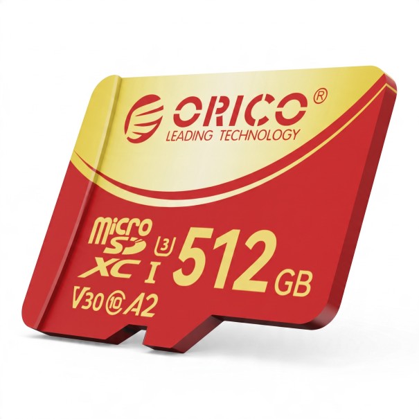 ORICO Micro SD 512 GB MicroSDXC Läsning 180 MB/s Skrivning 160 MB/s U3 V30 Klass 10 Röd och guld För inspelning av 4K UHD-video 1