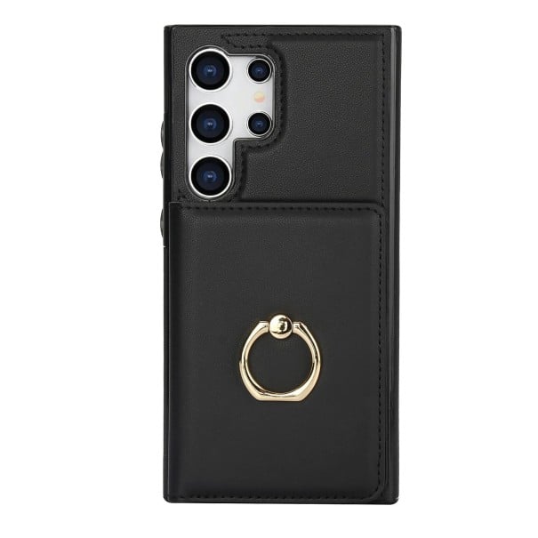 Kryt pre Samsung Galaxy S26+ s peňaženkou a kulatým držiakom na prst Umelá koža Priehradky na karty a bankovky Stojan čierna